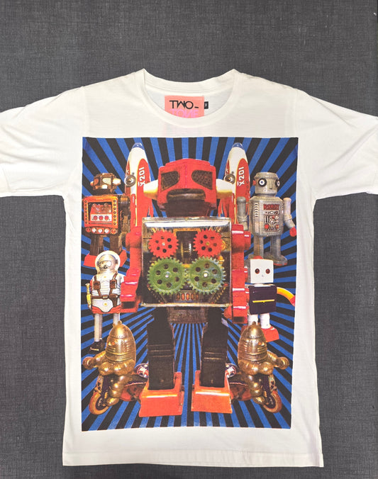 T-Shirt - TWO TONE - Robot - Taglia M Bianca